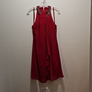 Fancy dress by SLNY, Size 8, red with beaded neckline